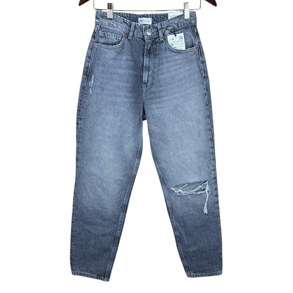 Zara Women's Mom Fit Jeans Size 4 Denim‎ Classic  Gray Distressed NWT